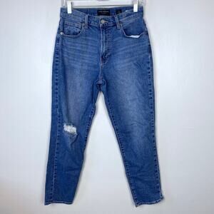 Lucky Brand High Rise Mom‎ Jean Drew Medium Wash Cotton Blend Distressed Size 2